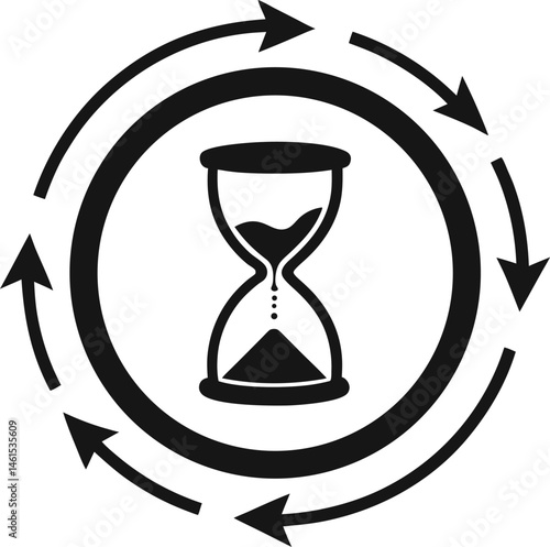 Hourglass symbol time cycle continuous loop black and white silhouette vector illustration