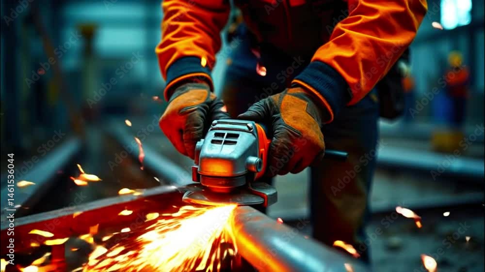 worker cutting iron with a grinder worker cutting iron with a grinder