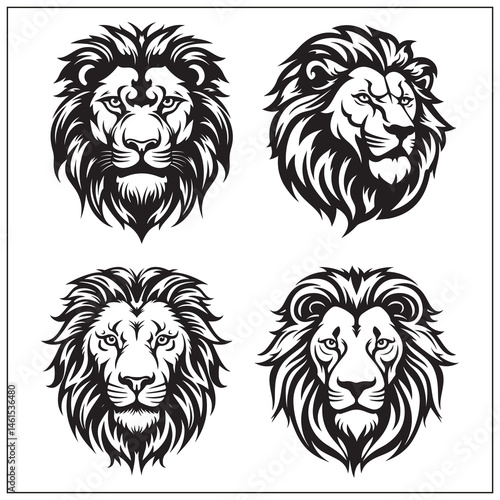 silhouette of a lion head set clipart