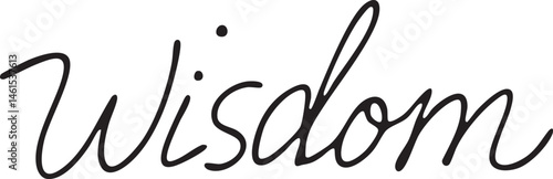 Elegant script typography displays the word 'Wisdom' on a light background.