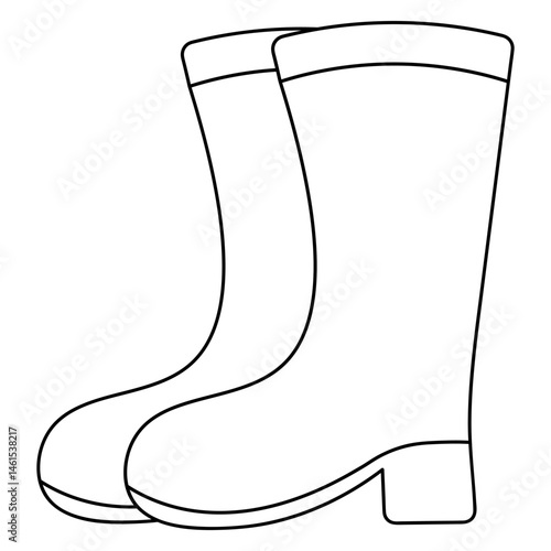 A pair of rubber boots. Sketch. Vector illustration. Outline on an isolated white background. Doodle style. Special clothing that protects feet from water and dirt. Coloring book for children.