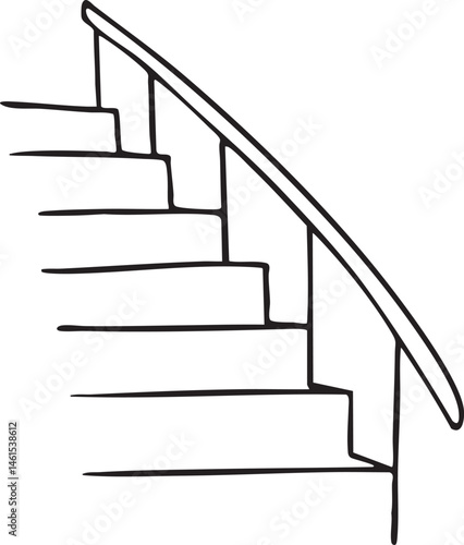 A simple staircase ascends with a handrail.