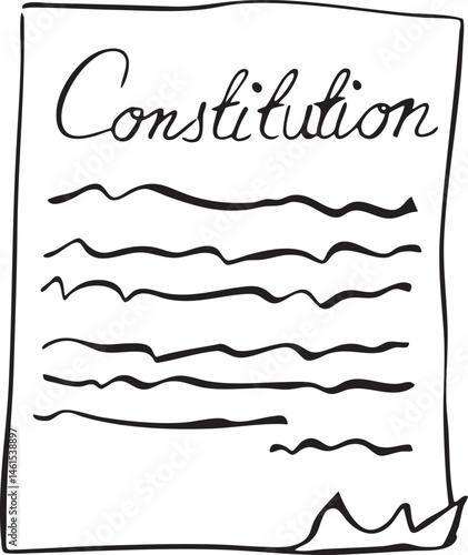 A white document displays the word 'Constitution' in a playful handwritten style.