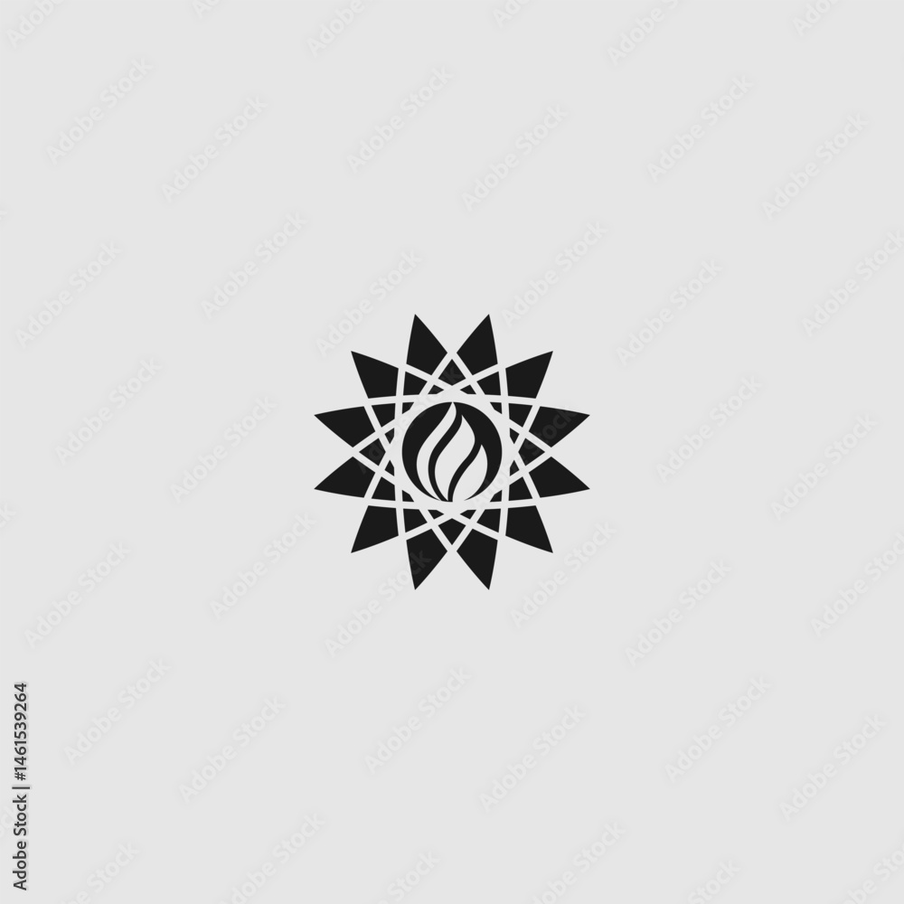 Minimalist flame icon surrounded by geometric shapes on a light background Minimalist flame icon surrounded by geometric shapes on a light background