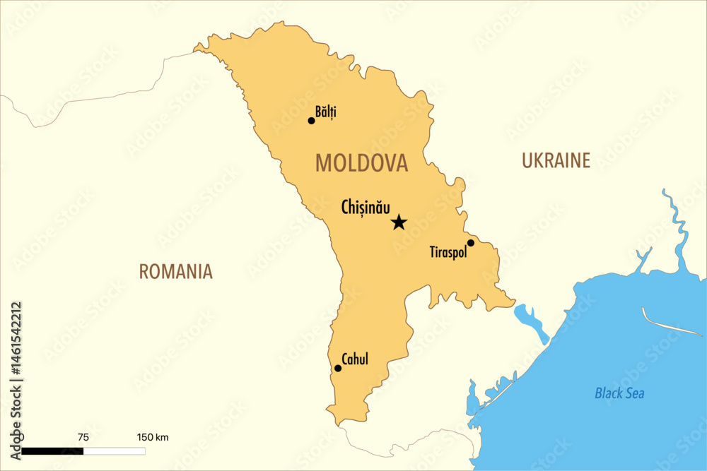 Obraz premium Vector Map of Moldova with Major Cities and Neighboring Countries – Editable Illustration