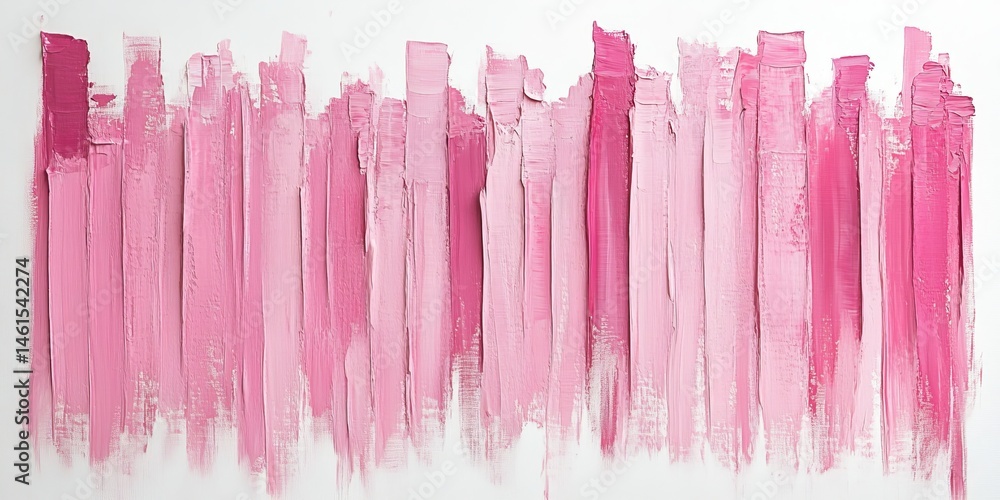 Naklejka premium Vertically Oriented, Expressive Pink Shades, Paint Brush Strokes Isolated on White, Digital Image.