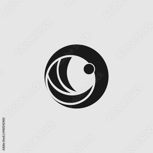 Minimalist circular abstract graphic design with crescent elements inside