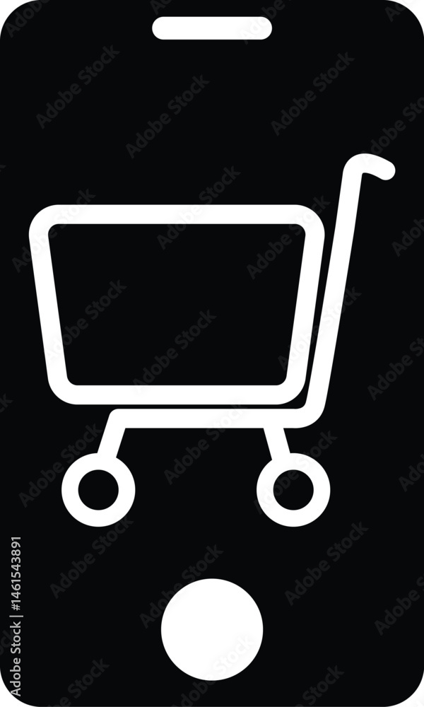 Black 2D vector icon of mobile shopping app used for e-commerce, online shopping, and retail-related UI or visuals. Black 2D vector icon of mobile shopping app used for e-commerce, online shopping, and retail-related UI or visuals.