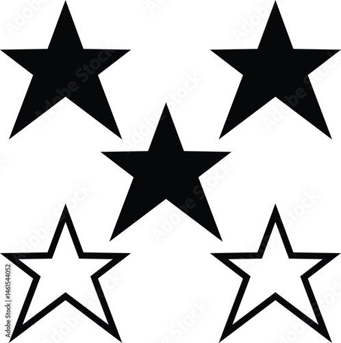 Black 2D vector icon of product review stars used for e-commerce, online shopping, and retail-related UI or visuals.