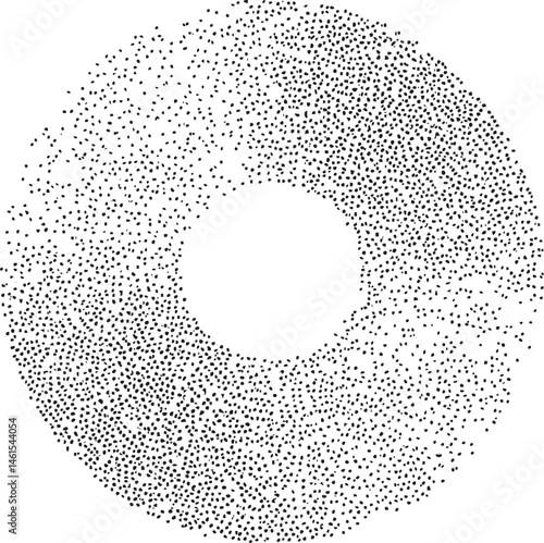 A circular of small dark dots surrounds a central white circle.