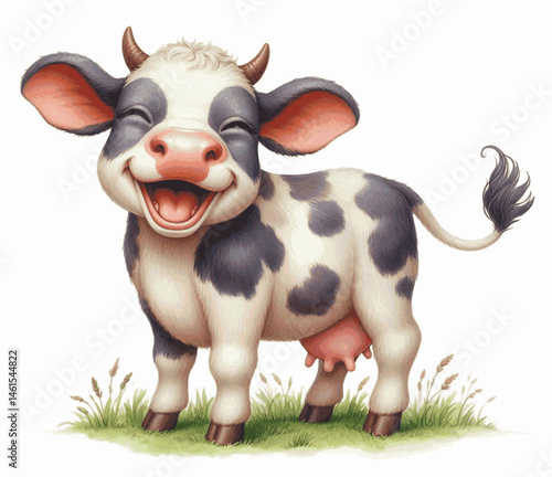 Udder Chuckle cow laughing happily isolated watercolor vector illustration svg