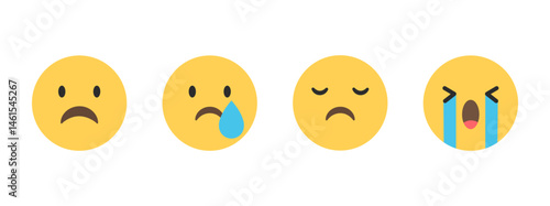 Sad emoji icons set, Crying emoji symbols, emotional face icons, upset expression signs, tearful emoji set, disappointed faces, emoji emotion pack, vector illustration.