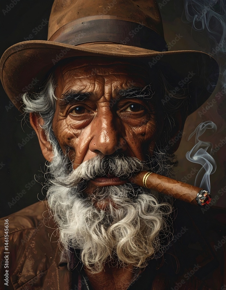 Hyper Realistic Portrait of an Elderly Man with Cigar and Fedora