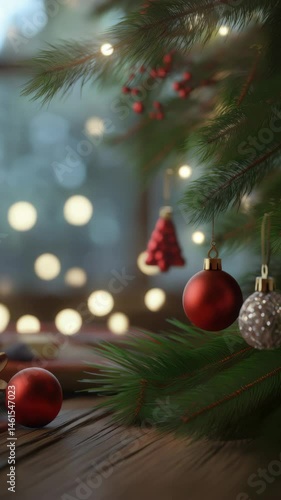 Decorating a cozy Christmas tree with ornaments and festive lights in a warm living room setting during the holiday season