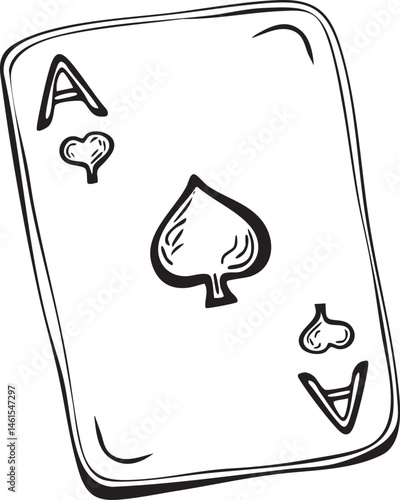A black and white playing card displays an ace of spades.