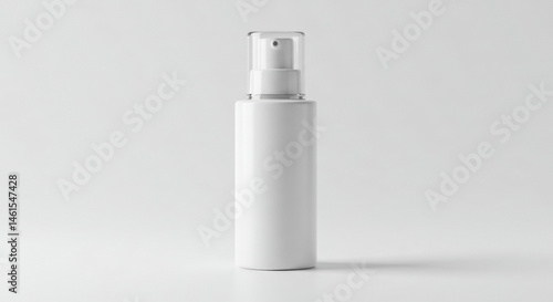 Wallpaper Mural Blank white cosmetic bottle with clear spray top in studio setting. Empty product container with neutral background. Model for product design and marketing use. General use. Torontodigital.ca