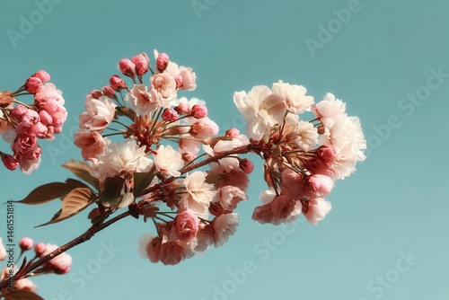 Cherry blossoms clear blue sky: nature's elegance captured in bloom