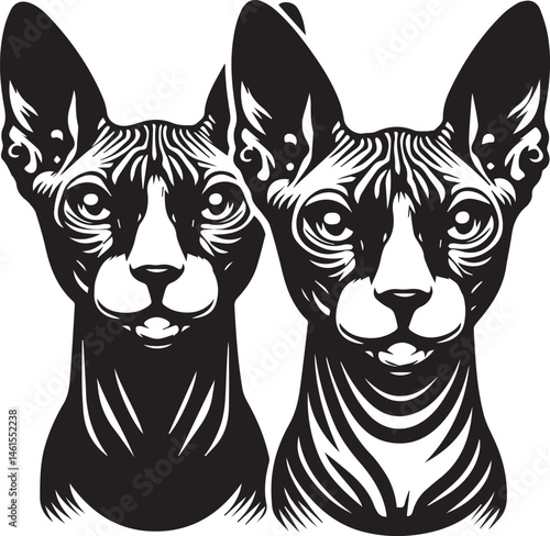 Sphynx Cat Vector Black and White Line Art Illustration
