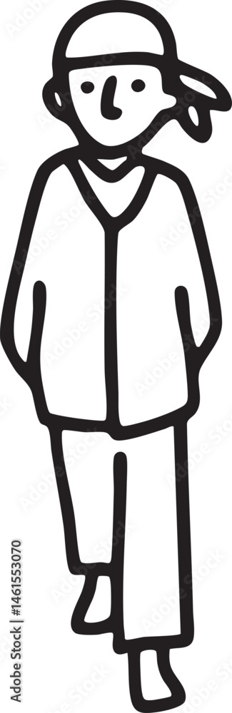 Fototapeta premium A young person walks confidently down a street.