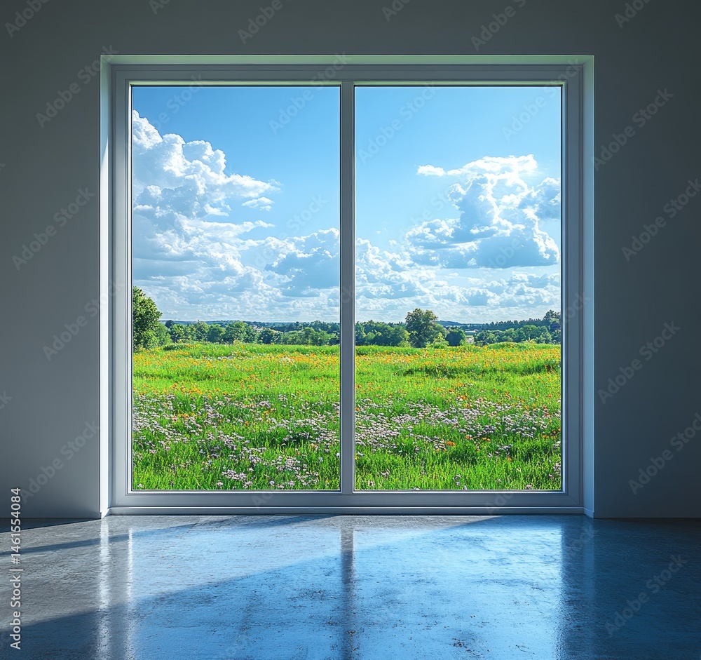 Fototapeta premium Modern interior view showcasing a vast landscape.