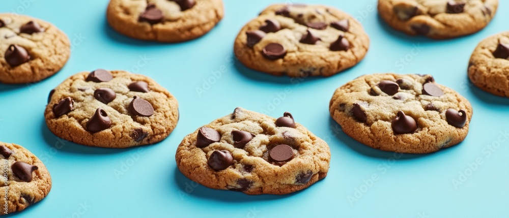 Chocolate chip cookies on a light blue background Chocolate chip cookies on a light blue background