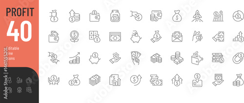 
Profit Line Editable Icons set. Vector illustration in modern thin line style of finance related icons: cash, income, savings, and more. Isolated on transparent background.
