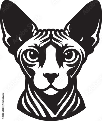 Sphynx Cat Vector Black and White Line Art Illustration