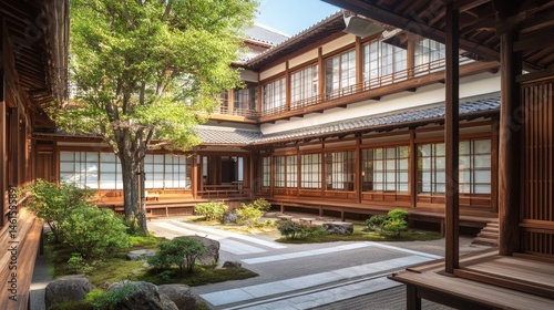 Wallpaper Mural A traditional Japanese-style school building with wooden architecture and a peaceful courtyard. Torontodigital.ca