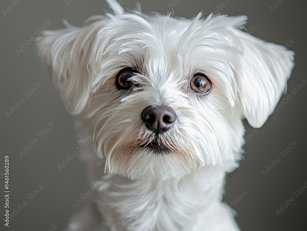 A charming fluffy white Maltese dog stares intently at the camera with its bright eyes and expressive face, showcasing its endea personality. A charming fluffy white Maltese dog stares intently at the camera with its bright eyes and expressive face, showcasing its endea personality.