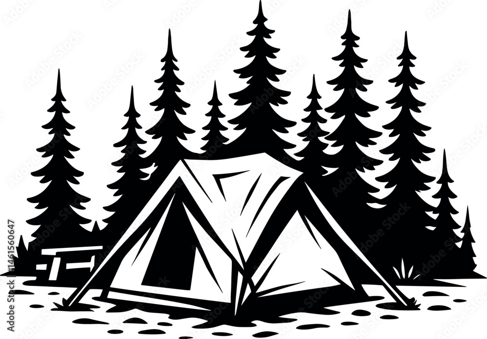 Obraz premium Tent vector black silhouette print design