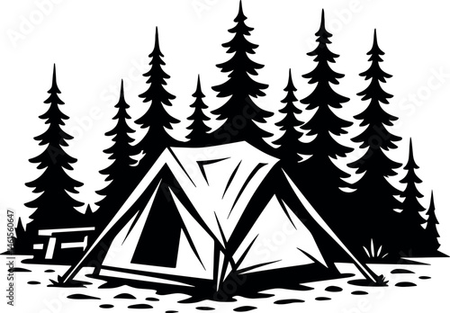 Tent vector black silhouette print design