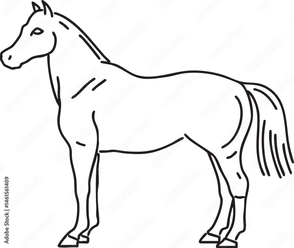 A black horse stands attentively in a simple minimalist style. A black horse stands attentively in a simple minimalist style.