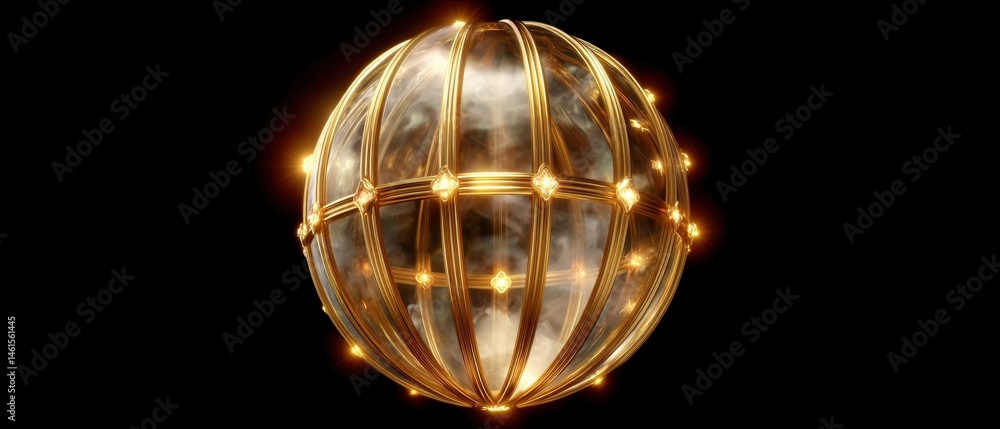Illuminated decorative orb featuring a grid design, exuding elegance and sophistication against a dark backdrop.