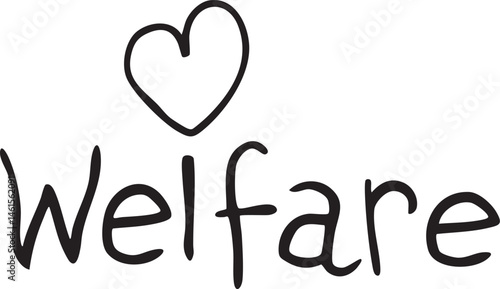 A white heart symbol sits above the word 'Welfare' in a handwritten style.
