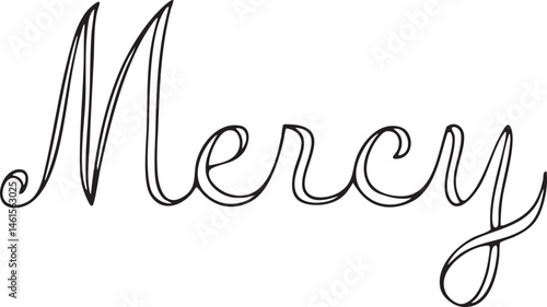 Elegant handwritten word 'Mercy' in a flowing script.