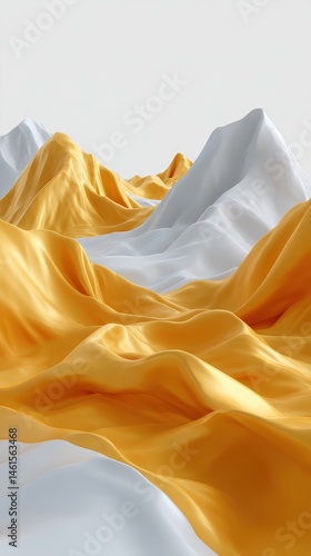 Obraz na płótnie Abstract mountains with flowing textures in yellow and white, creating a surreal landscape that conveys a sense of depth and movement. w salonie