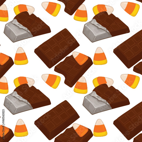 Seamless Pattern of Chocolate Bars and Candy Corn for Halloween