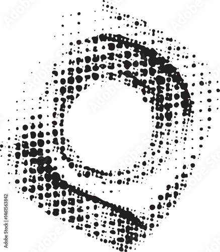 A black circular composed of numerous small dots.