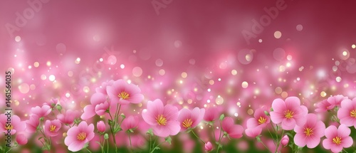 Obraz na płótnie A vibrant field of pink flowers against a soft pink background, creating a dreamy and whimsical atmosphere. w salonie