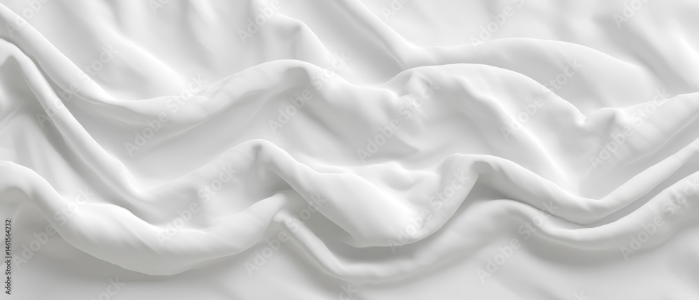 Textured white fabric with gentle folds and creases, creating a soft, elegant appearance.