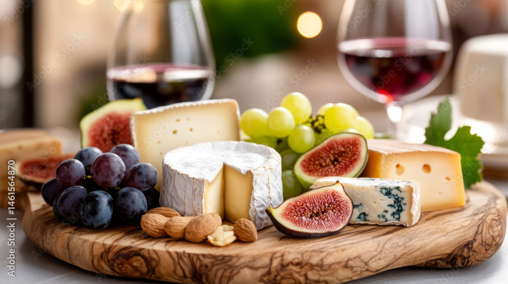 Elegant cheese platter with assorted fine cheeses and grapes Elegant cheese platter with assorted fine cheeses and grapes