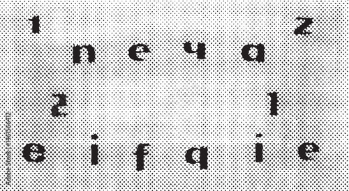 Black letters form a word against a textured background.