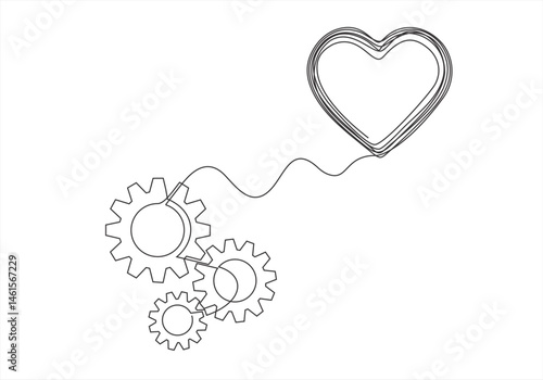 Creative heart background with gears. vector for your design. Editable stroke.
