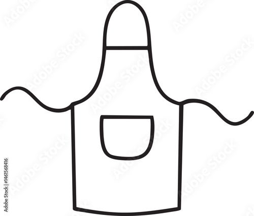 A simple black-lined apron rests on a white background.
