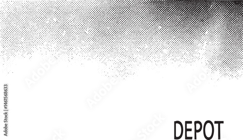 A stark black and white of a depot building with a textured gradient effect.