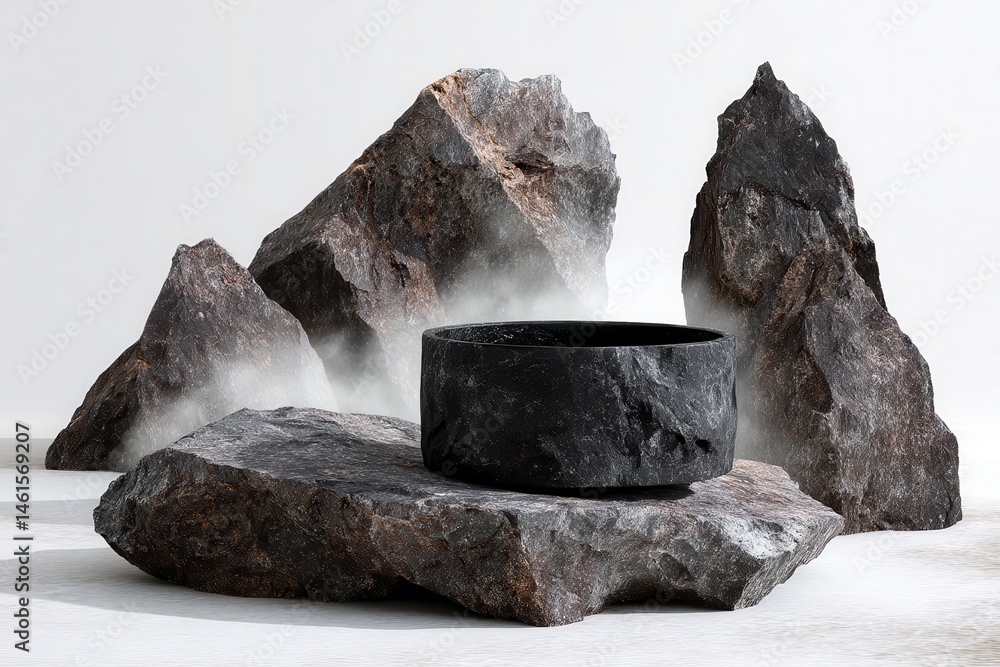 Abstract rock landscape with black bowl