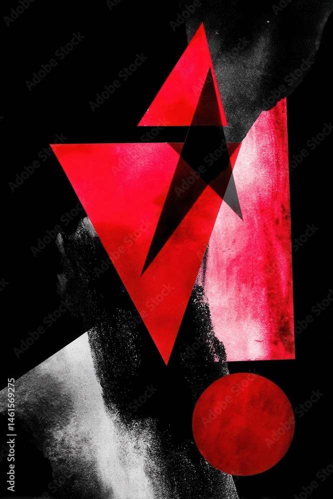 Abstract geometric art with bold red shapes black background