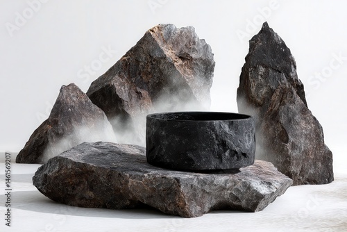 Obraz na płótnie Abstract rock landscape with black bowl w salonie