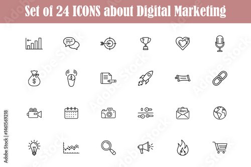 Set of twenty four digital marketing icons with transparency for design projects