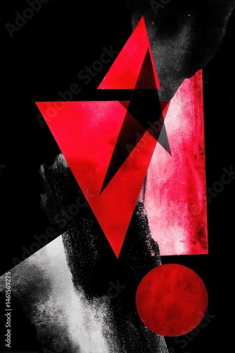 Obraz na płótnie Abstract geometric art with bold red shapes black background w salonie